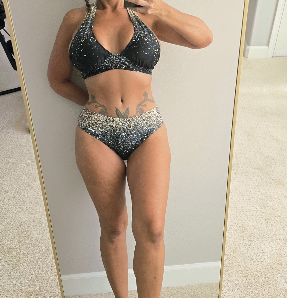 Pg8 #1:Black and Gold Sequin Bikini Set - Picture 2 of 9